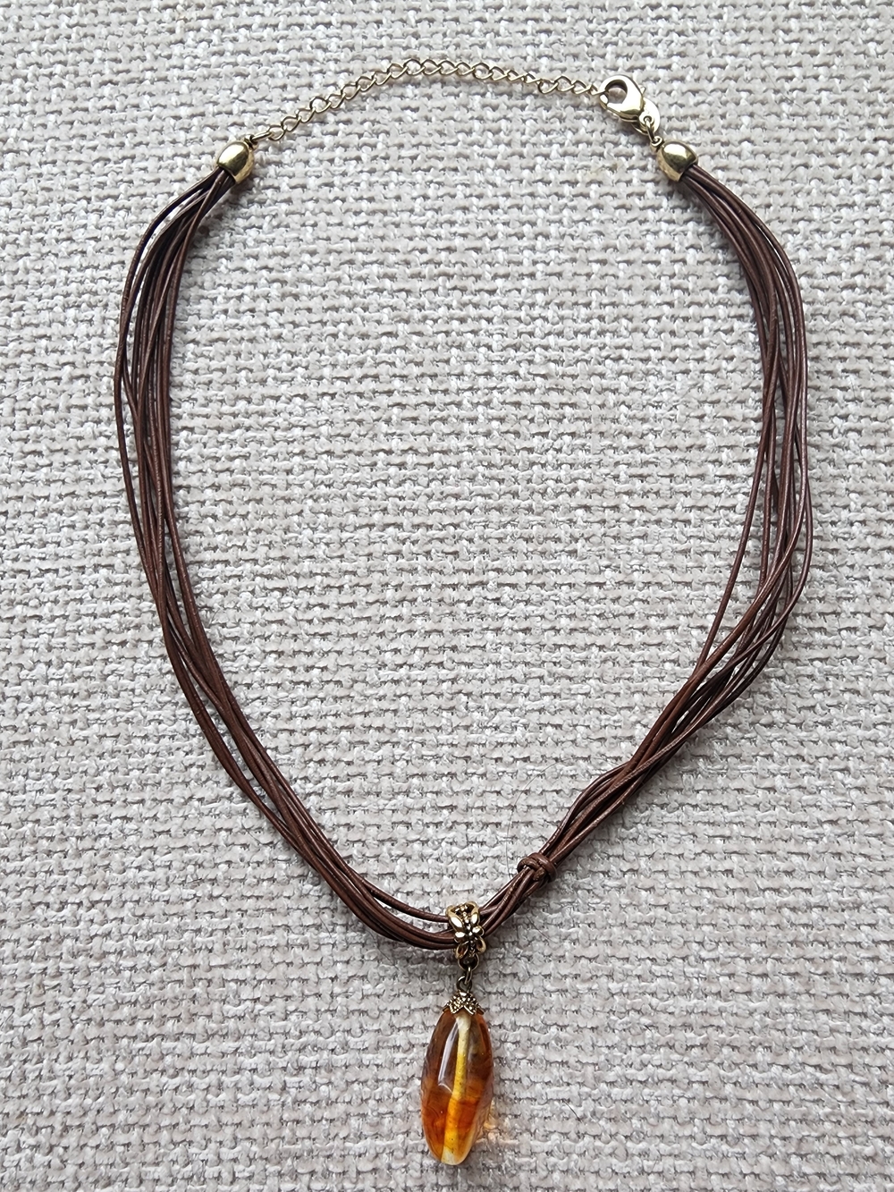 Lia Sophia Brown Multi-Strand Necklace Amber Tone Pendant Gold Tone